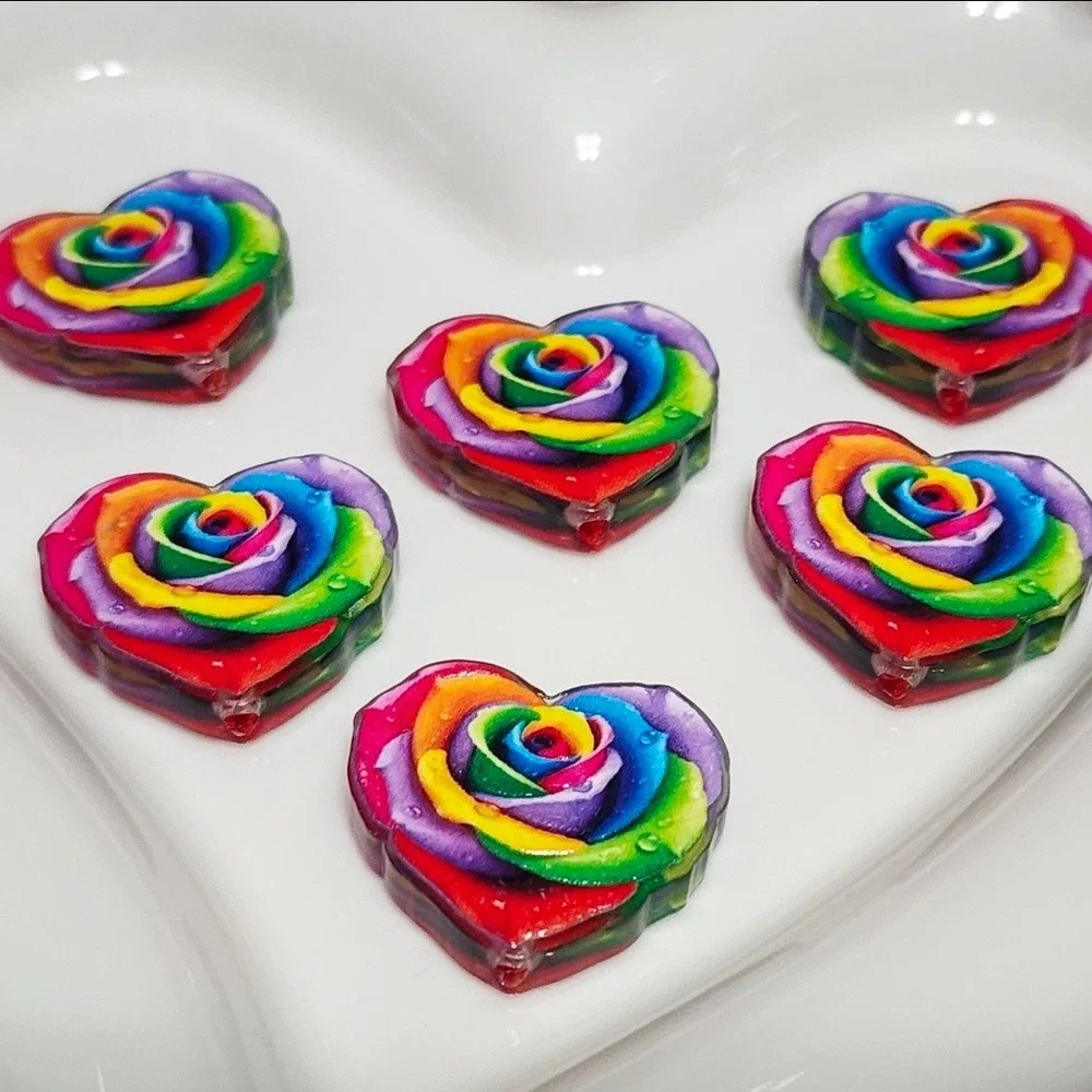 Rainbow Heart Rose Beads 2 Pcs Focal Beads Crafts Beaded Pen Jewelry Making